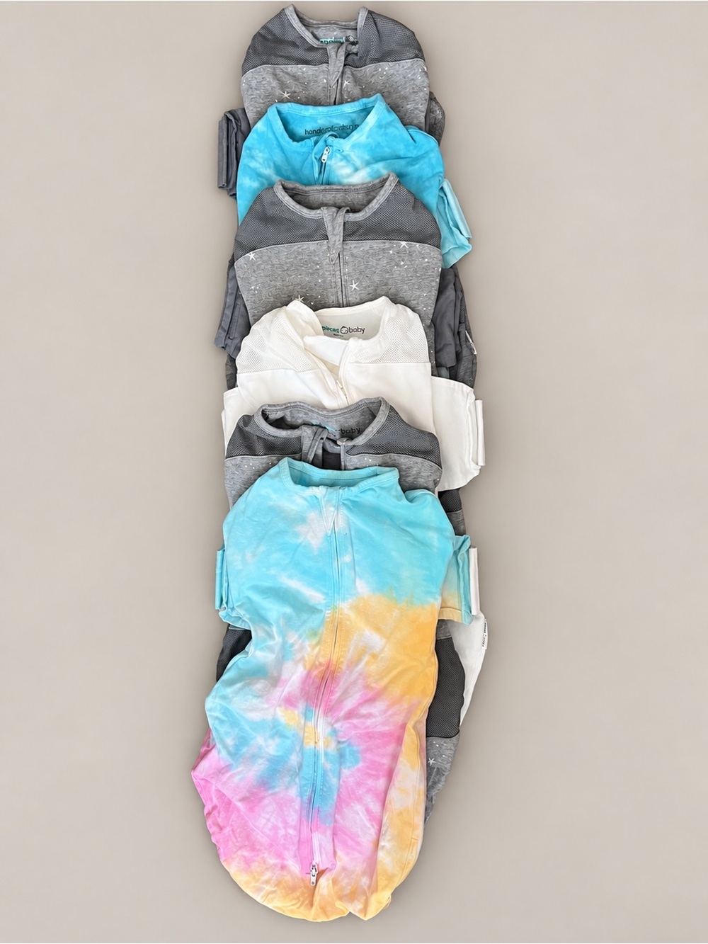Tie-Dye Blue Pink Yellow Swaddle Sack -- with back locks
